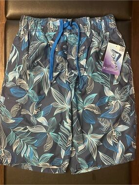 Kanu Surf Blue Tropical Floral Print Swim Trunks New